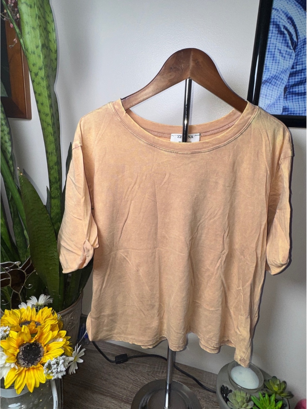 Zenana Acid Wash Crop Top, Ash Mocha, Size Small